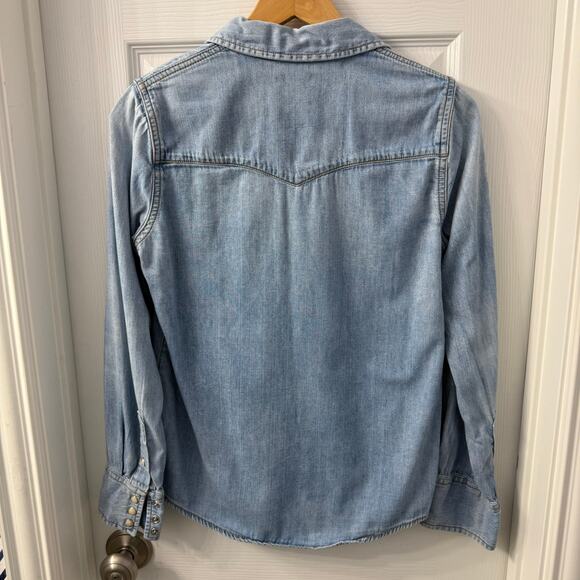 J Crew Shirt Womens 0 Blue Indigo Denim Pearl Snap Western Chambray Cowgirl - Picture 2 of 3